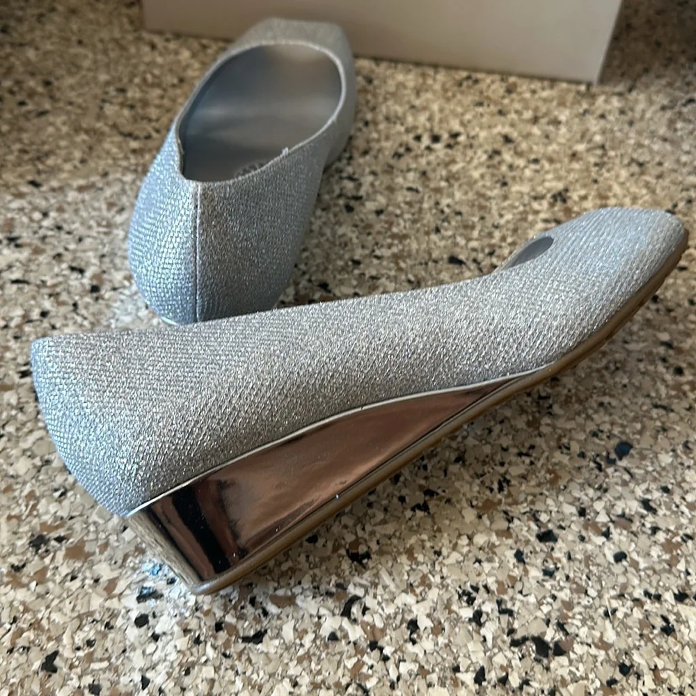 Bandolino Silver Sparkle Peep-Toe Wedge Pumps